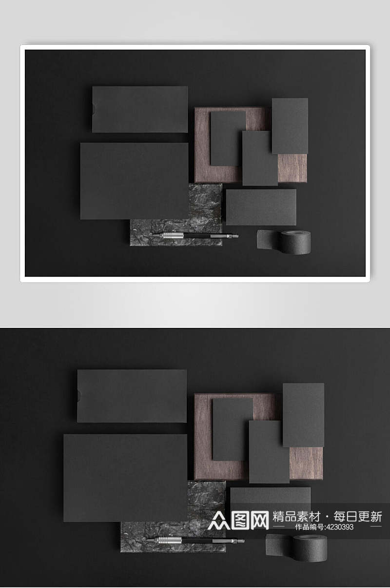 卡纸长方形黑色品牌VI设计样机素材