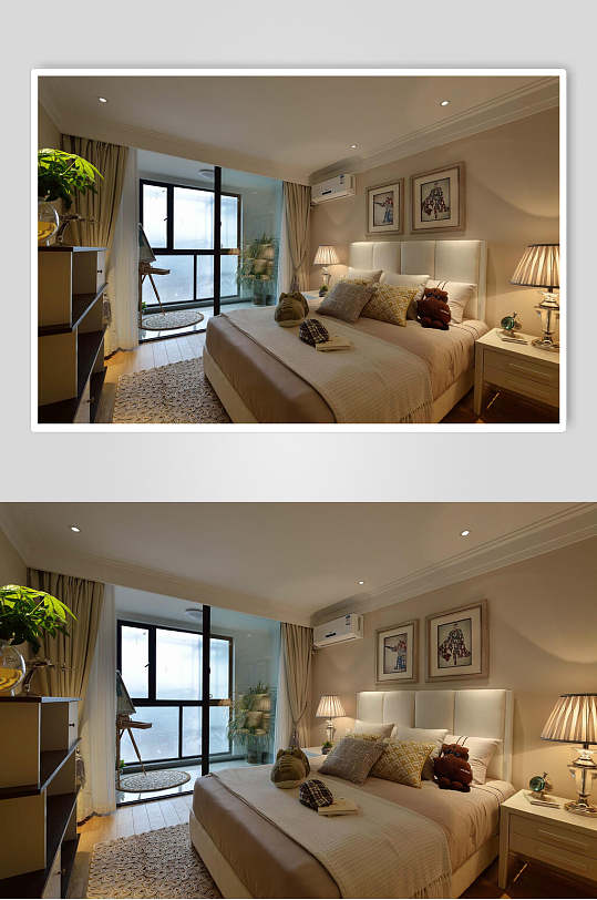 暖白色卧室绿植美式三居图片