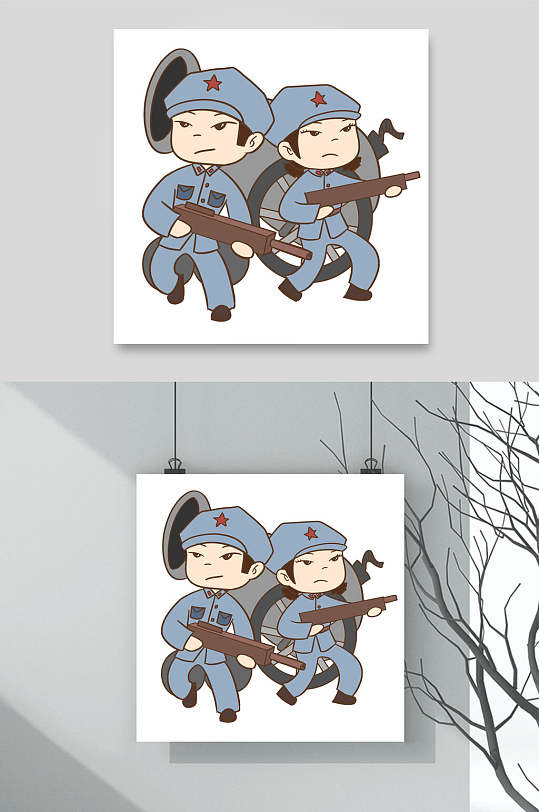 深蓝可爱创意大气士兵解放军素材