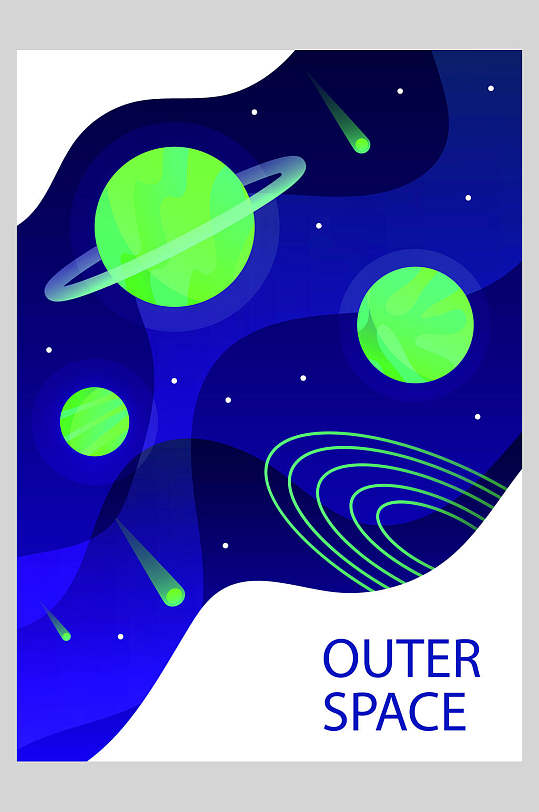 绿色星球卡通手绘宇宙矢量插画海报