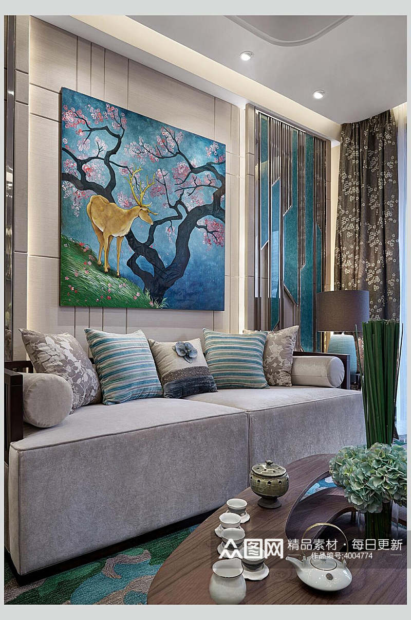 布艺沙发深色系客厅小户型室内设计图片素材