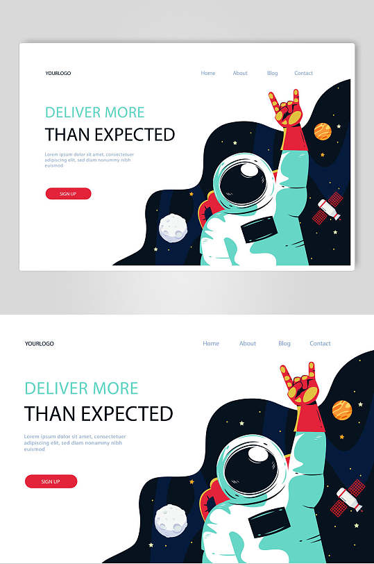 宇航员卡通手绘宇宙矢量插画海报