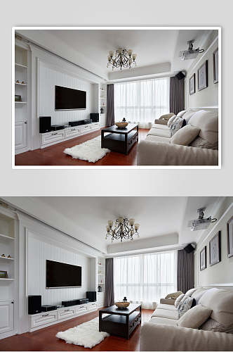 吊灯电视地毯高端创意客厅设计图片