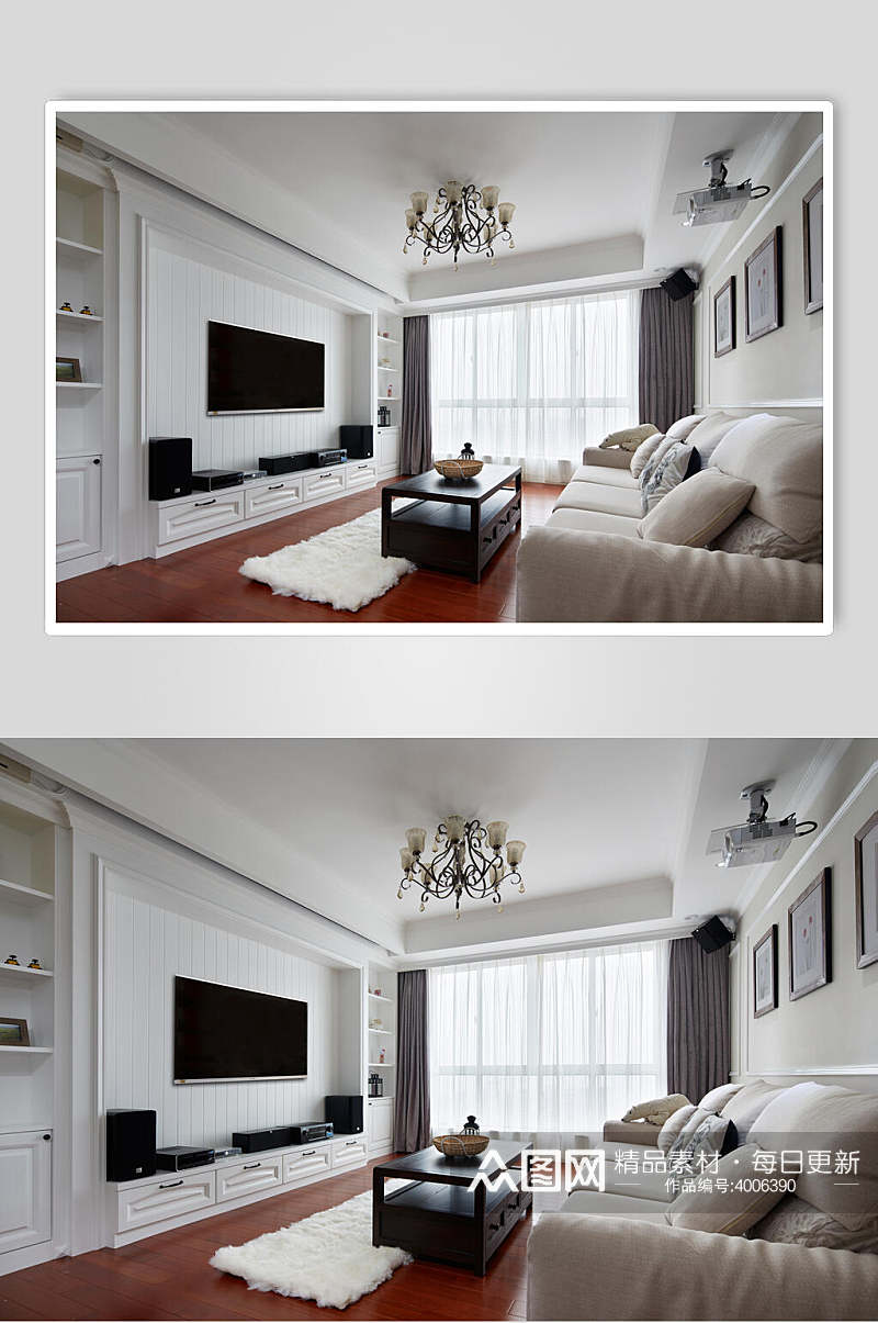 吊灯电视地毯高端创意客厅设计图片素材