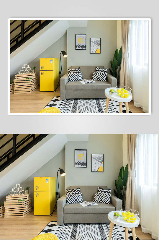 黄色冰箱迷你公寓图片