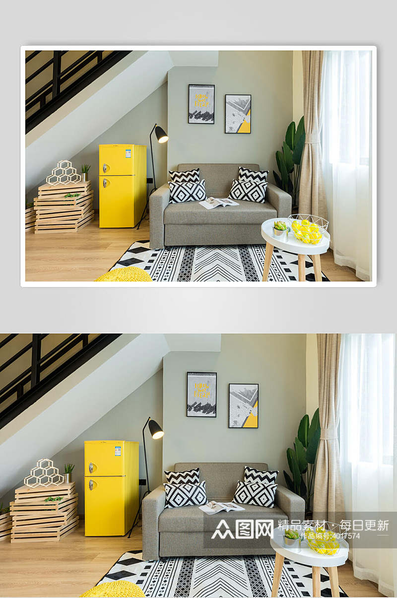 黄色冰箱迷你公寓图片素材