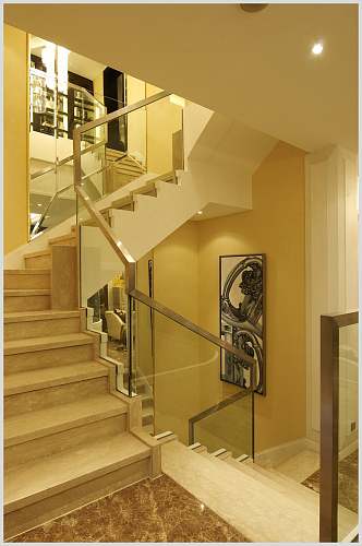 黄色大理石步梯欧式别墅图片