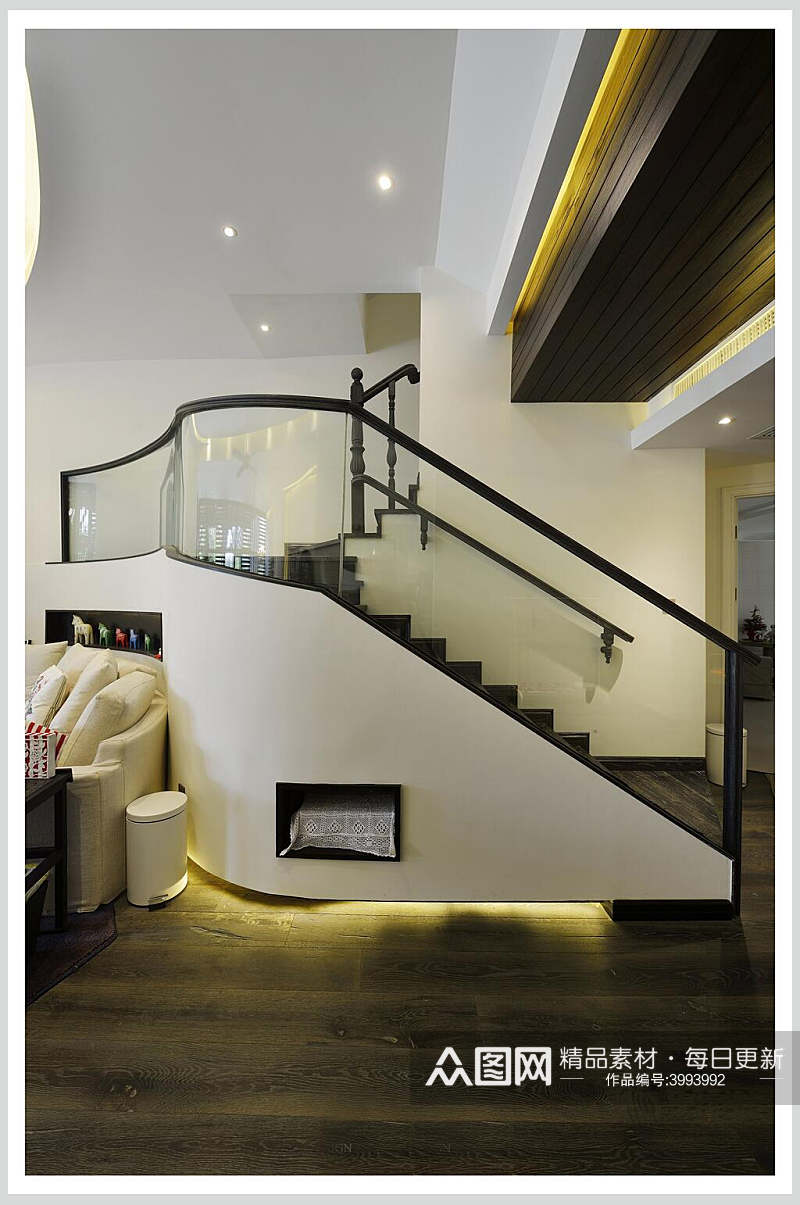 个性高端楼梯地灯复古装修设计图片素材