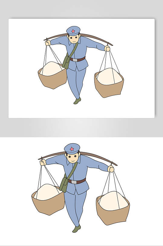 扁担蓝黄色创意大气士兵解放军素材