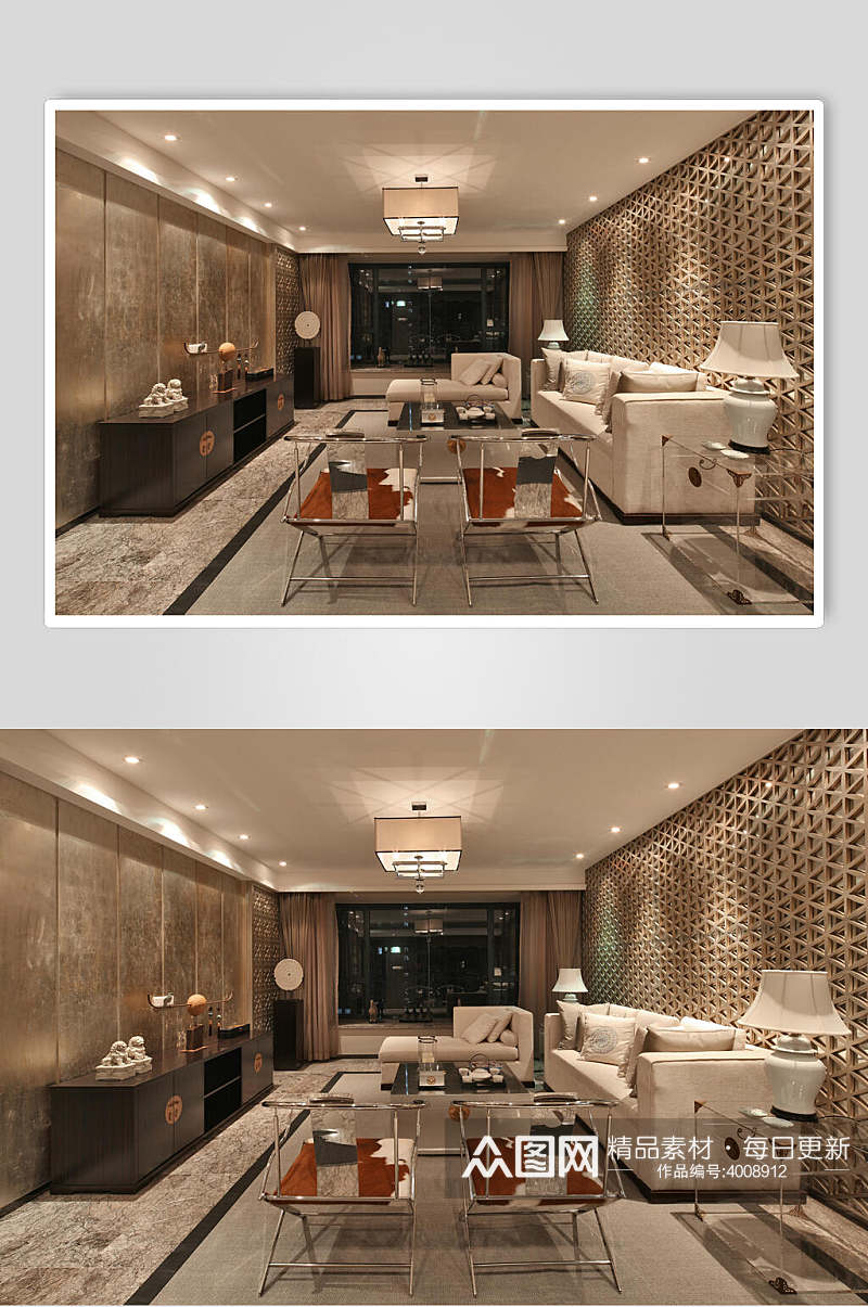 沙发黄色创意高端新中式大户图片素材