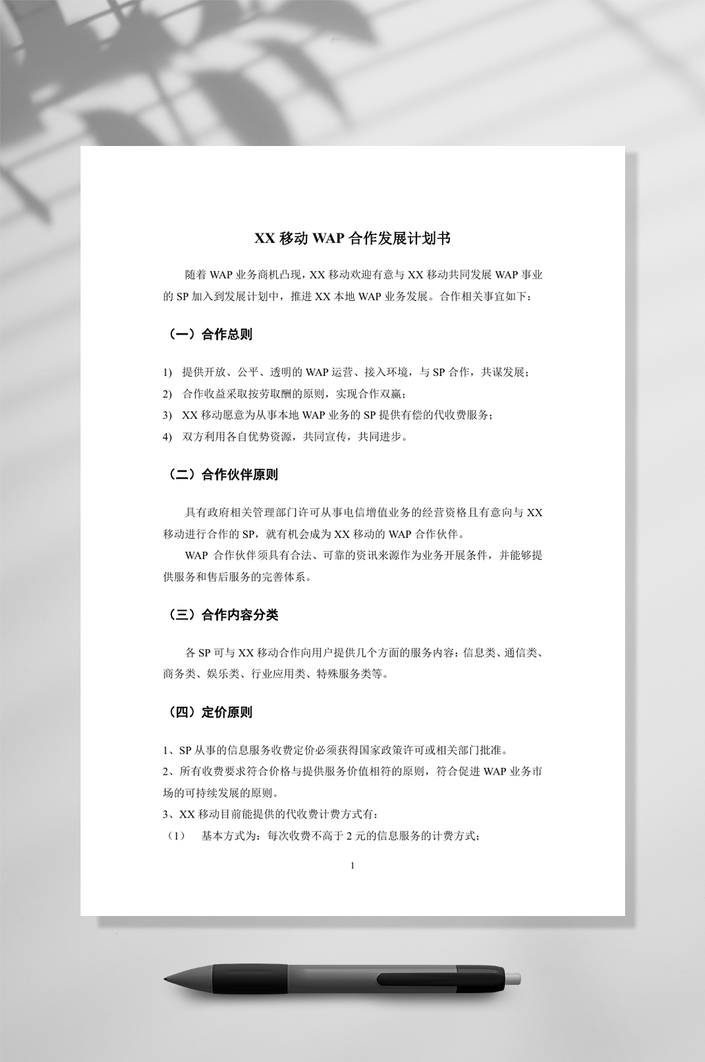 WAP合作发展计划书WORD素材