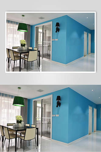 蓝色墙壁北欧三居客厅室图片