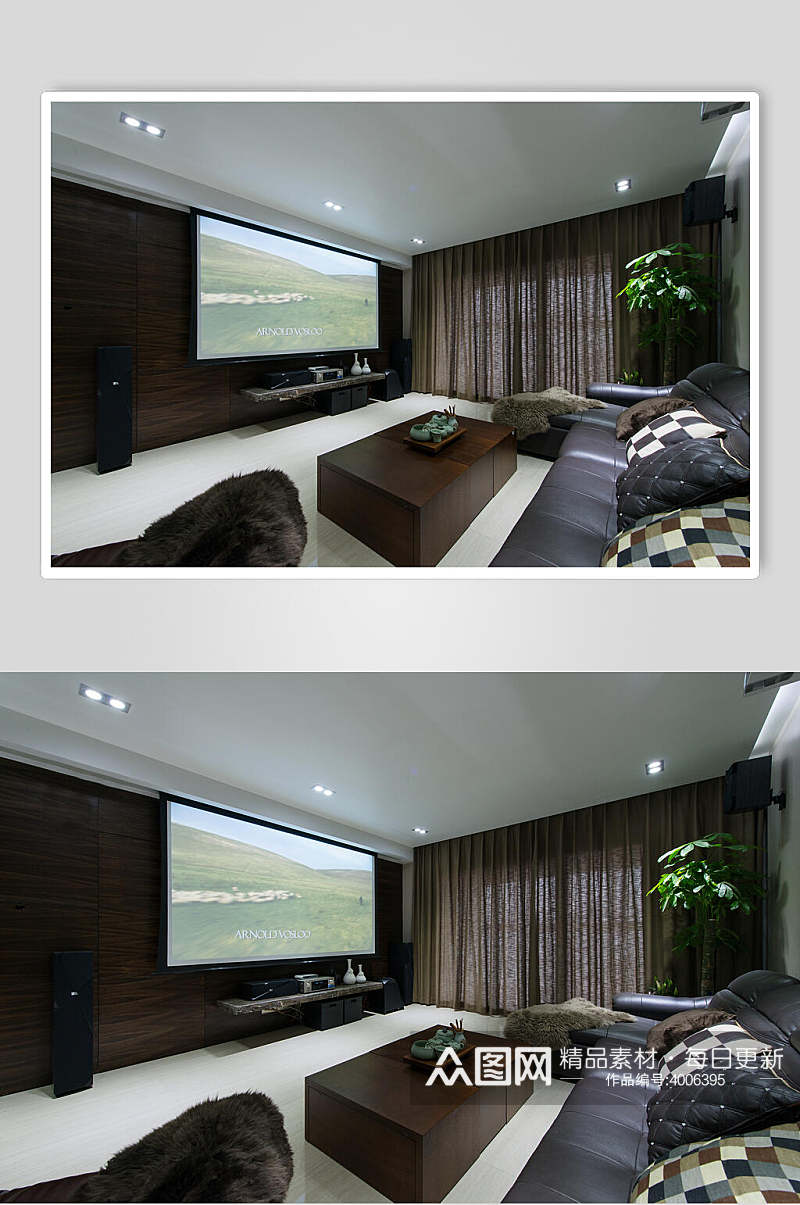 电视窗帘高端创意植物客厅设计图片素材