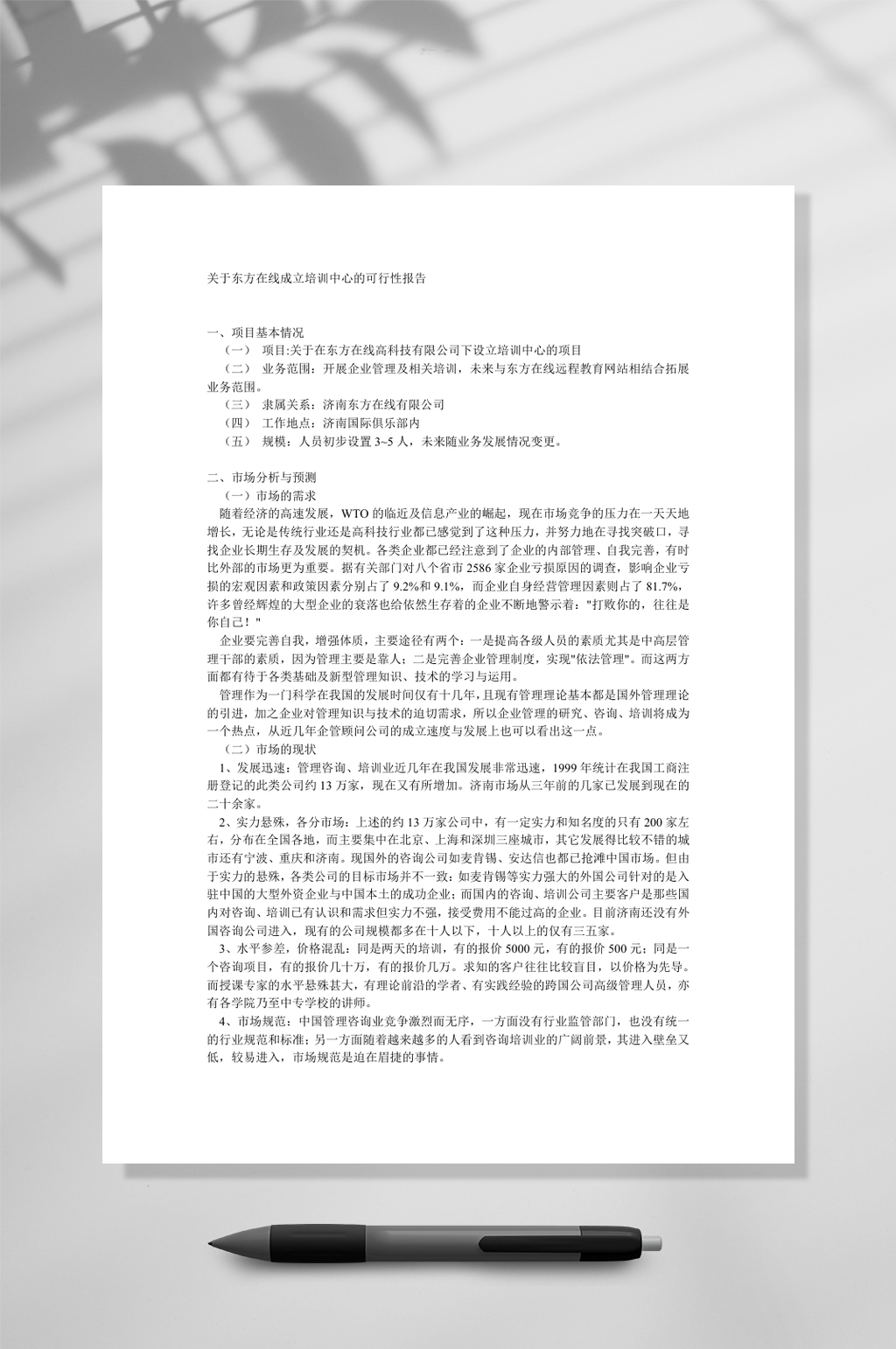 关于东方在线成立培训中心的可行性报告WORD素材