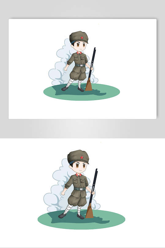 绿色简约可爱创意士兵解放军素材