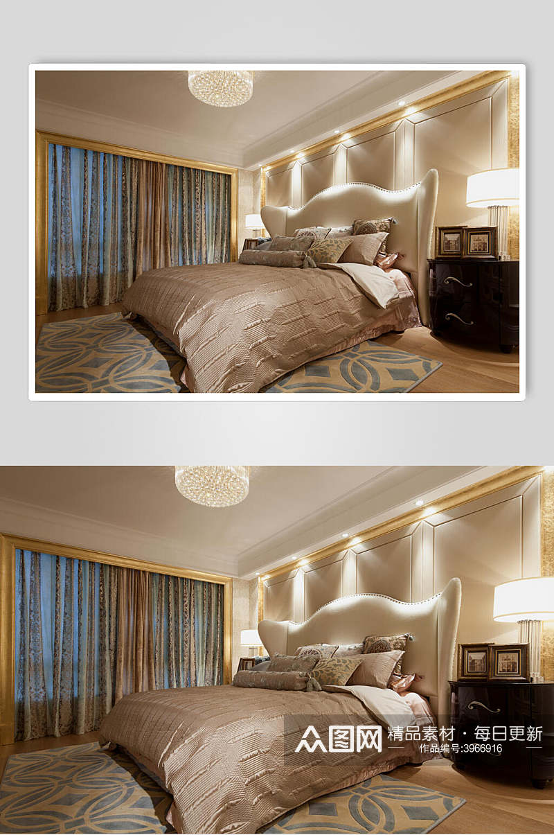 个性时尚床帘灯光卧室家装设计图片素材