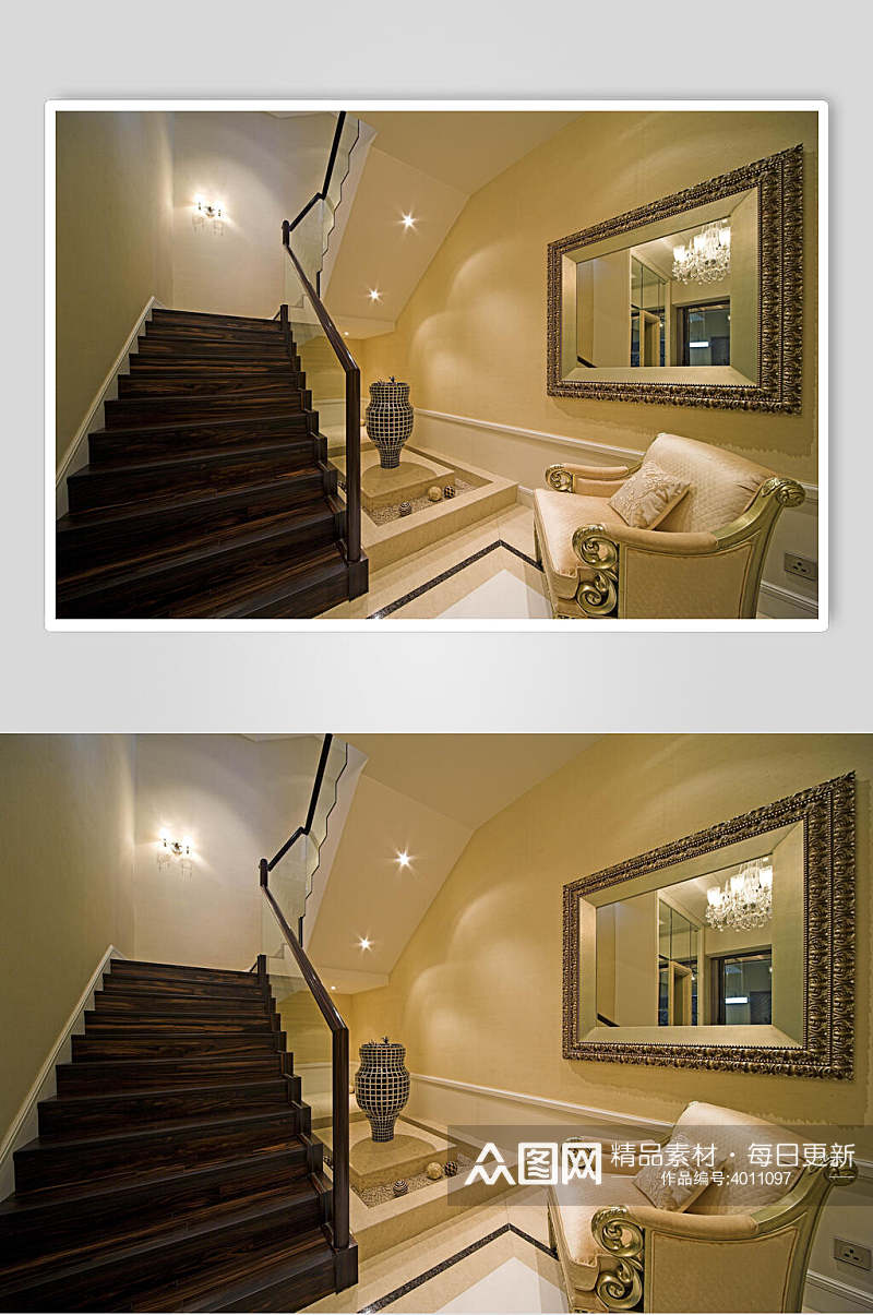 高端时尚楼梯沙发枕头欧式别墅图片素材
