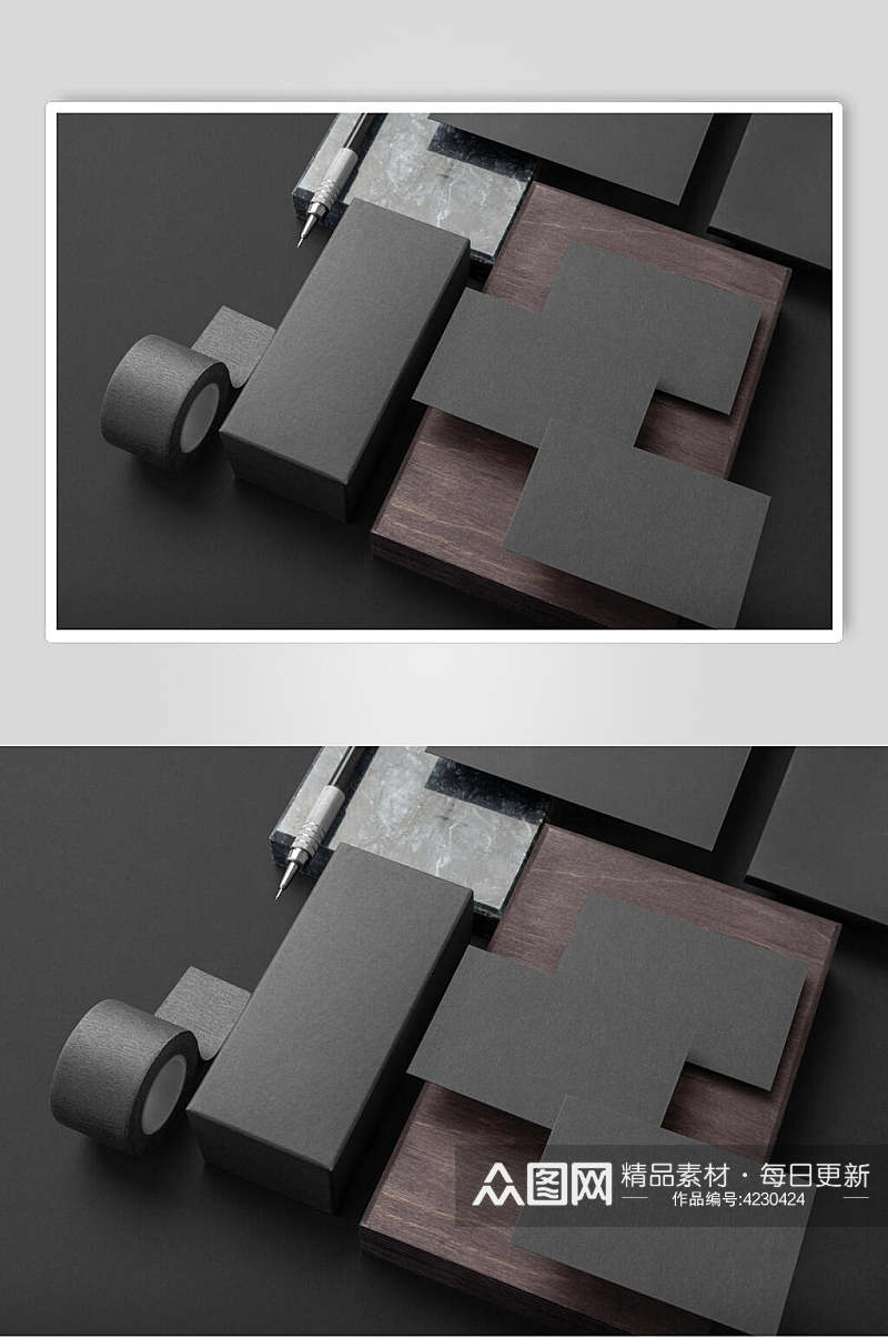 长方形胶卷黑色品牌VI设计样机素材