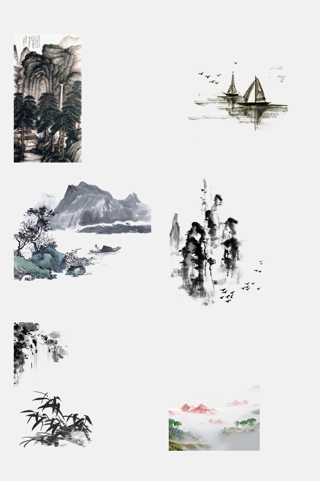 简约大气竹子古风山水画禅意背景免抠素材素材