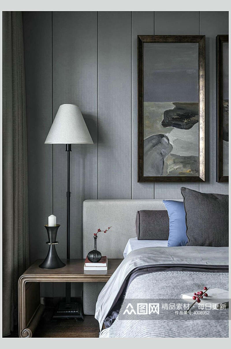 台灯枕头创意高端新中式二居室图片素材