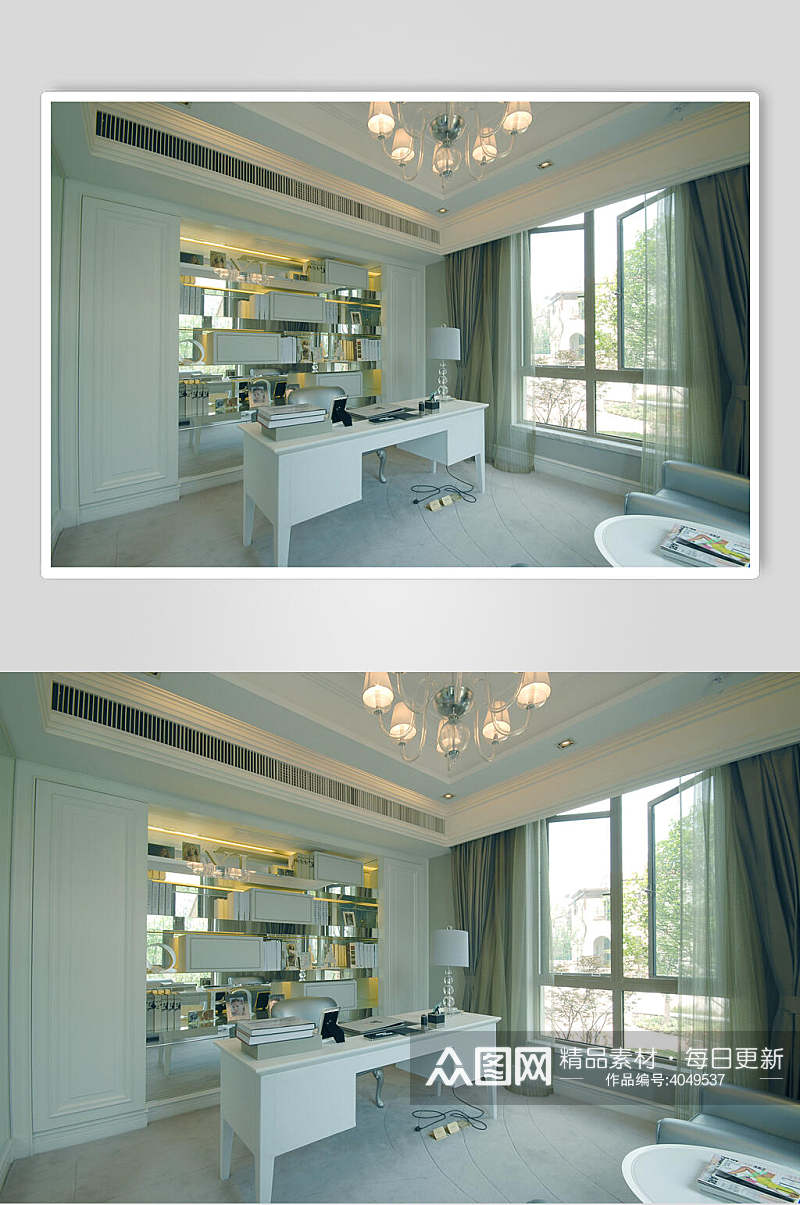 白色简约书房书桌欧式别墅图片素材