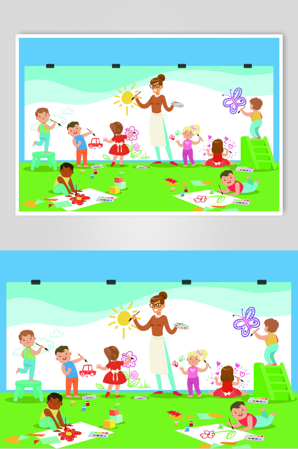 学生老师绘画儿童节矢量素材素材