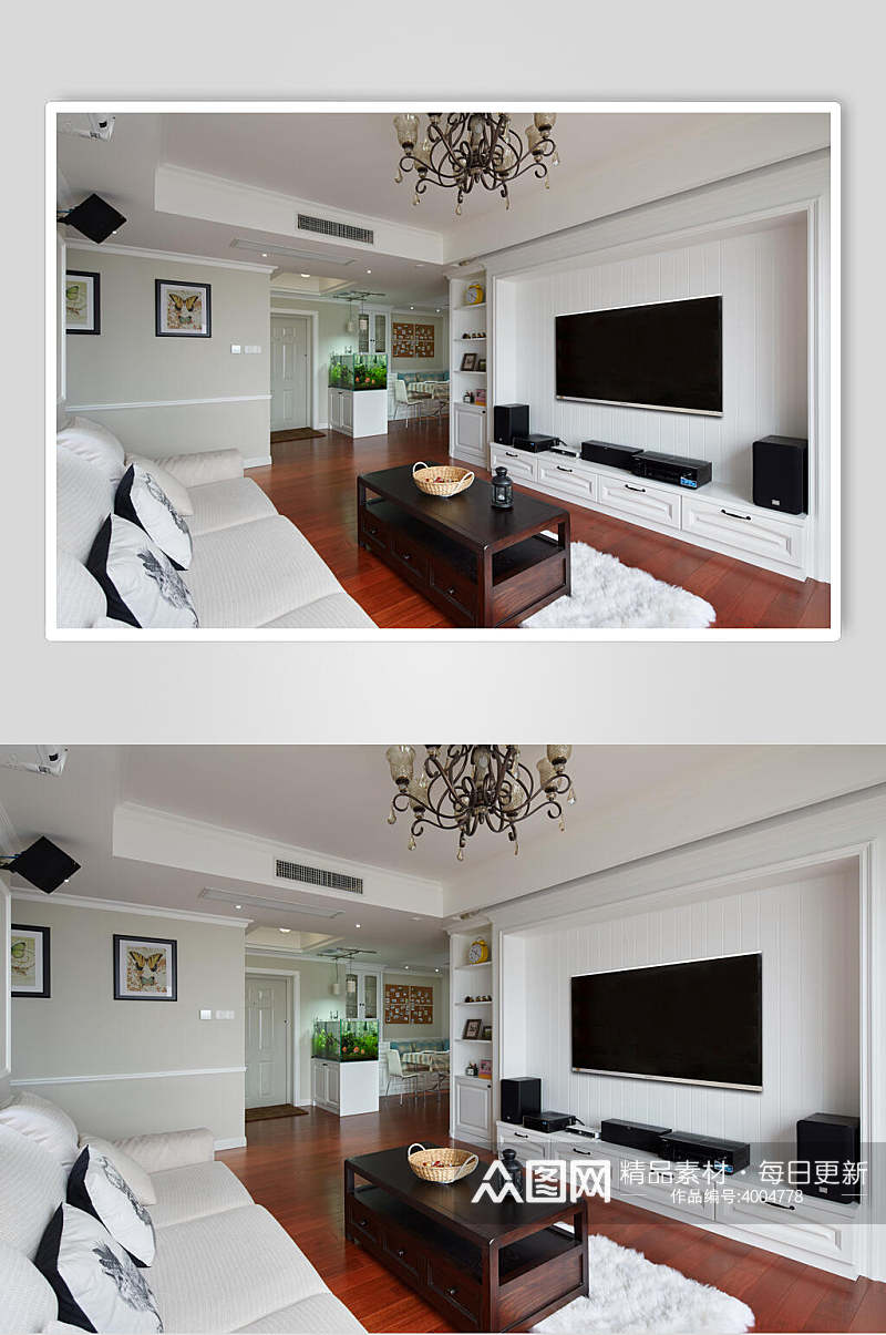 白色沙发电视柜客厅小户型室内设计图片素材