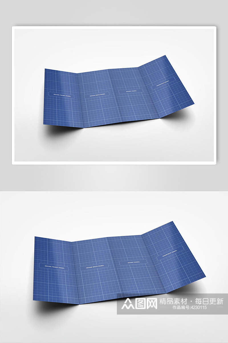 线条方格长方形简约蓝色折页样机素材