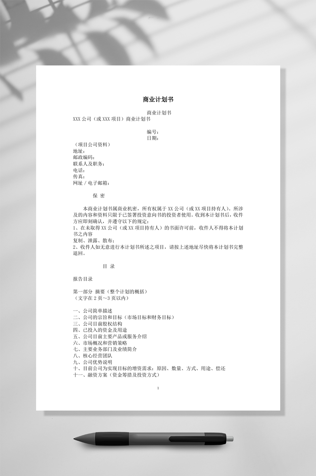 某公司商业计划书写作模板WORD素材