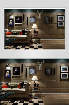 时尚大气台灯鹿角法式三居室图片