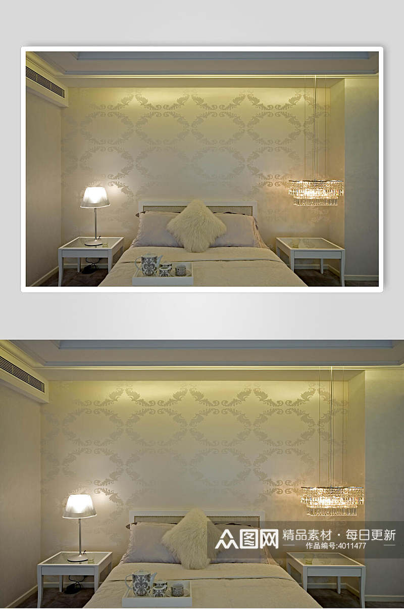 白色简约卧室欧式别墅图片素材