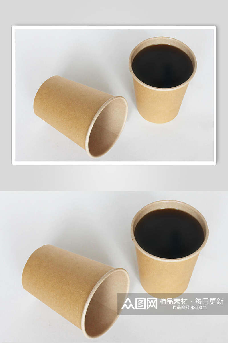 液体圆形盖子棕纸杯咖啡杯样机素材