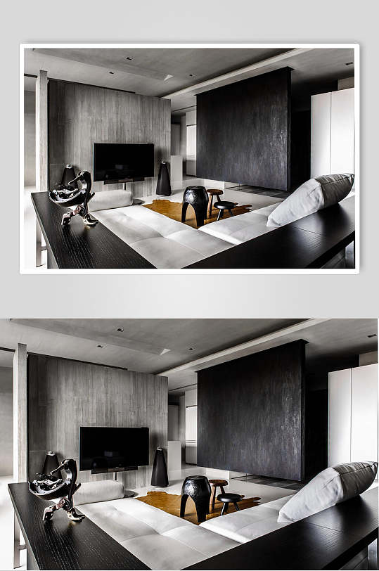 电视黑色高端创意抱枕客厅设计图片