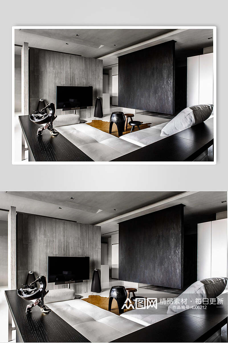 电视黑色高端创意抱枕客厅设计图片素材