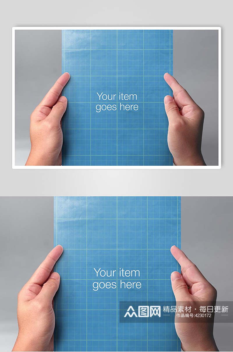 线条方格手指蓝色纸张海报样机素材