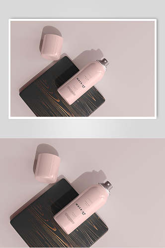木板花纹粉色化妆品喷雾瓶样机