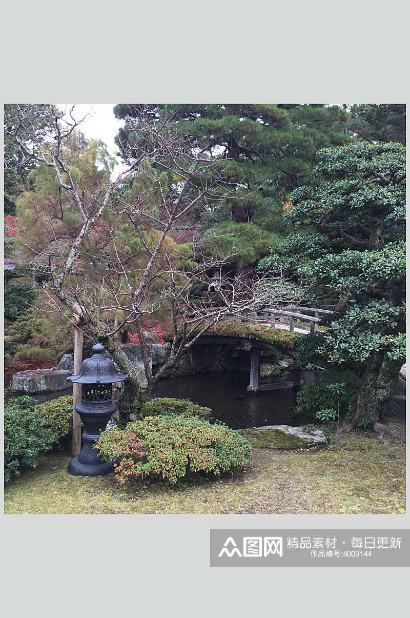 树木创意高端清新绿色日式庭院图片素材