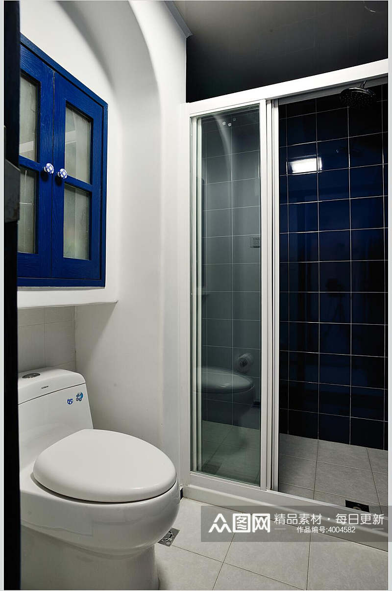 蓝色系瓷砖浴室复式跃层室内设计图片素材