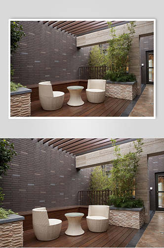椅子植物清新木头创意高端庭院图片