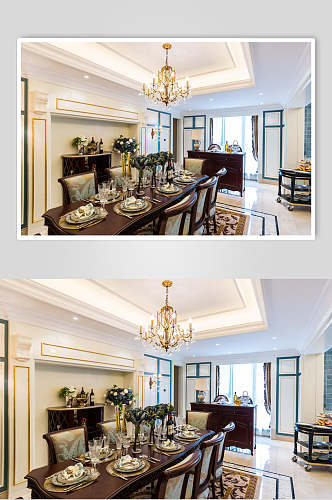 高端个性吊灯餐桌盆栽法式三居室图片