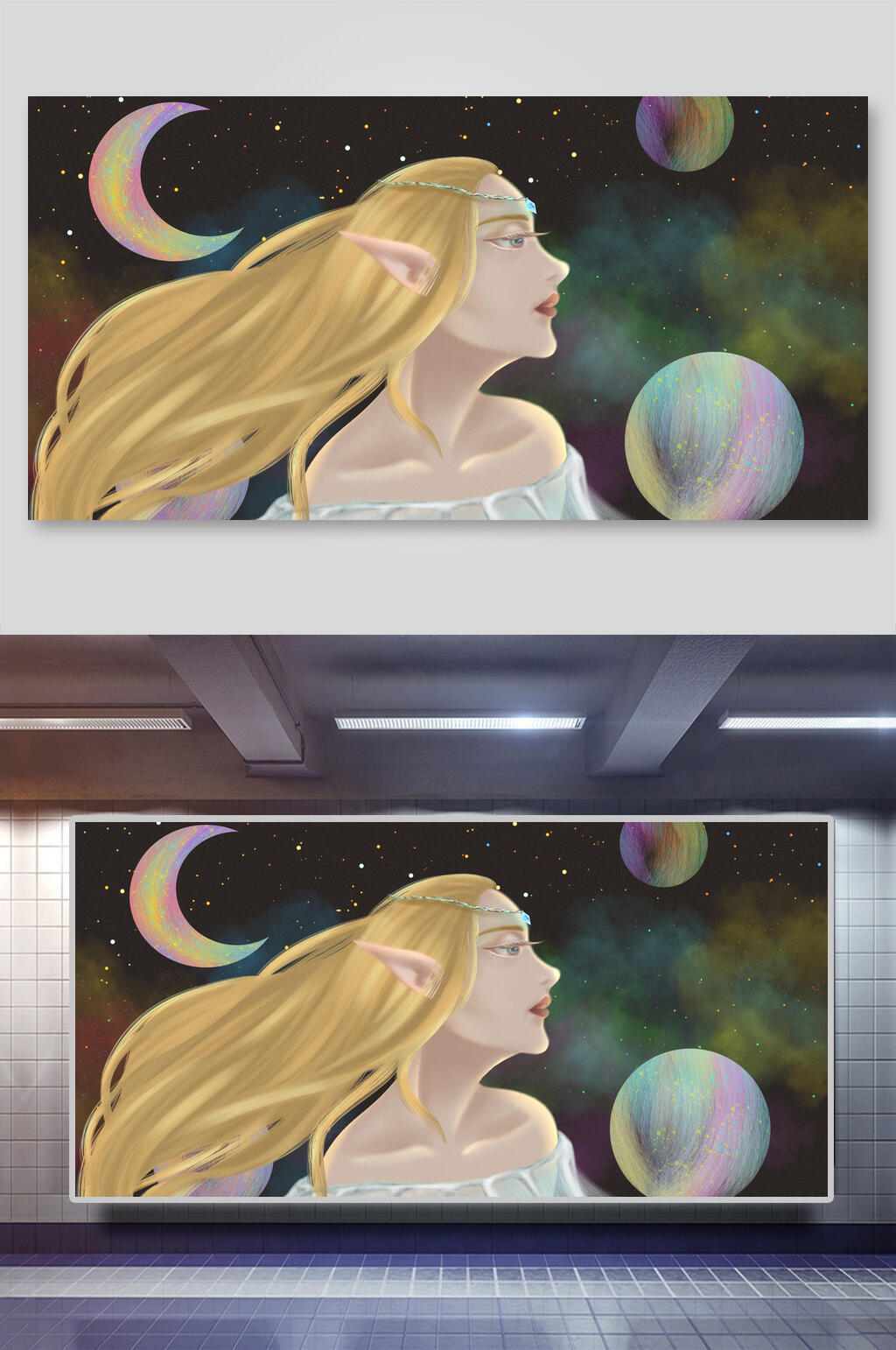 月亮精灵女孩梦幻唯美手绘插画素材