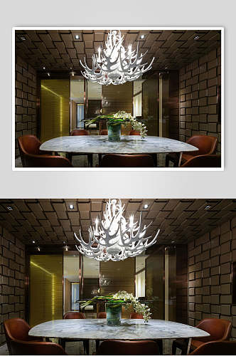 时尚盆栽桌椅复式跃层室内设计图片