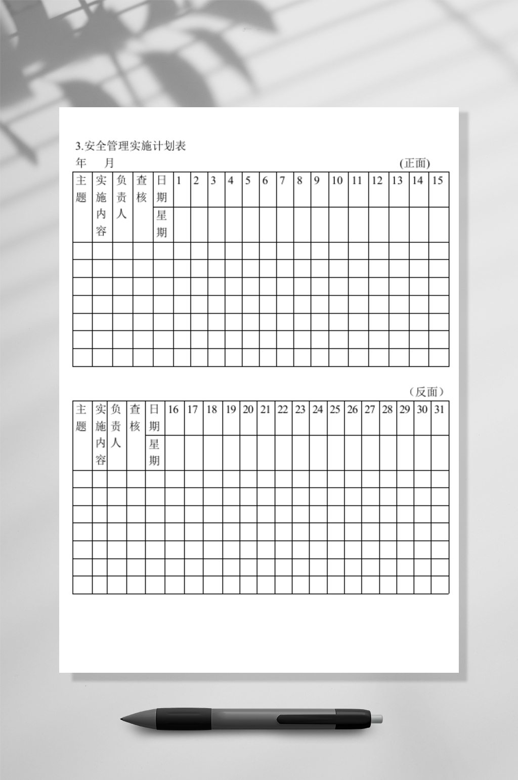 安全管理实施计划表WORD素材