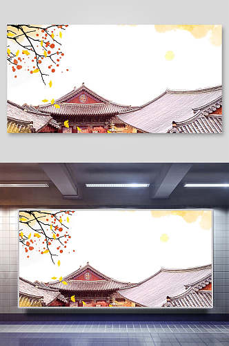屋顶古典中国风水墨banner背景