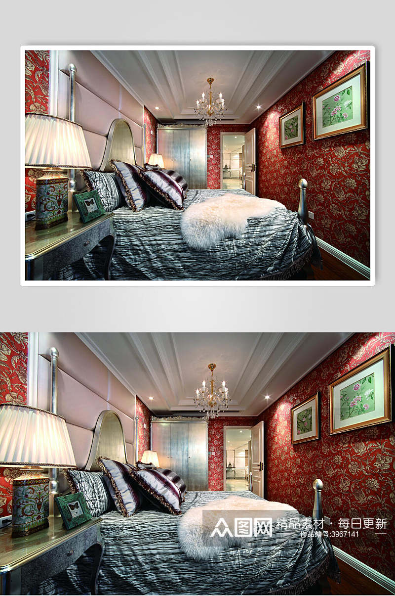 个性时尚床单台灯卧室家装设计图片素材