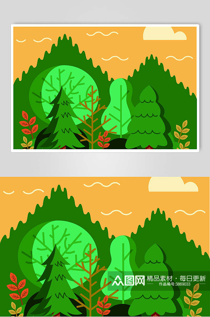 树林卡通绿色矢量森林插画素材