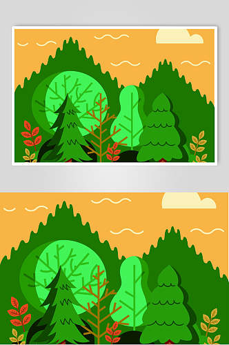 树林卡通绿色矢量森林插画