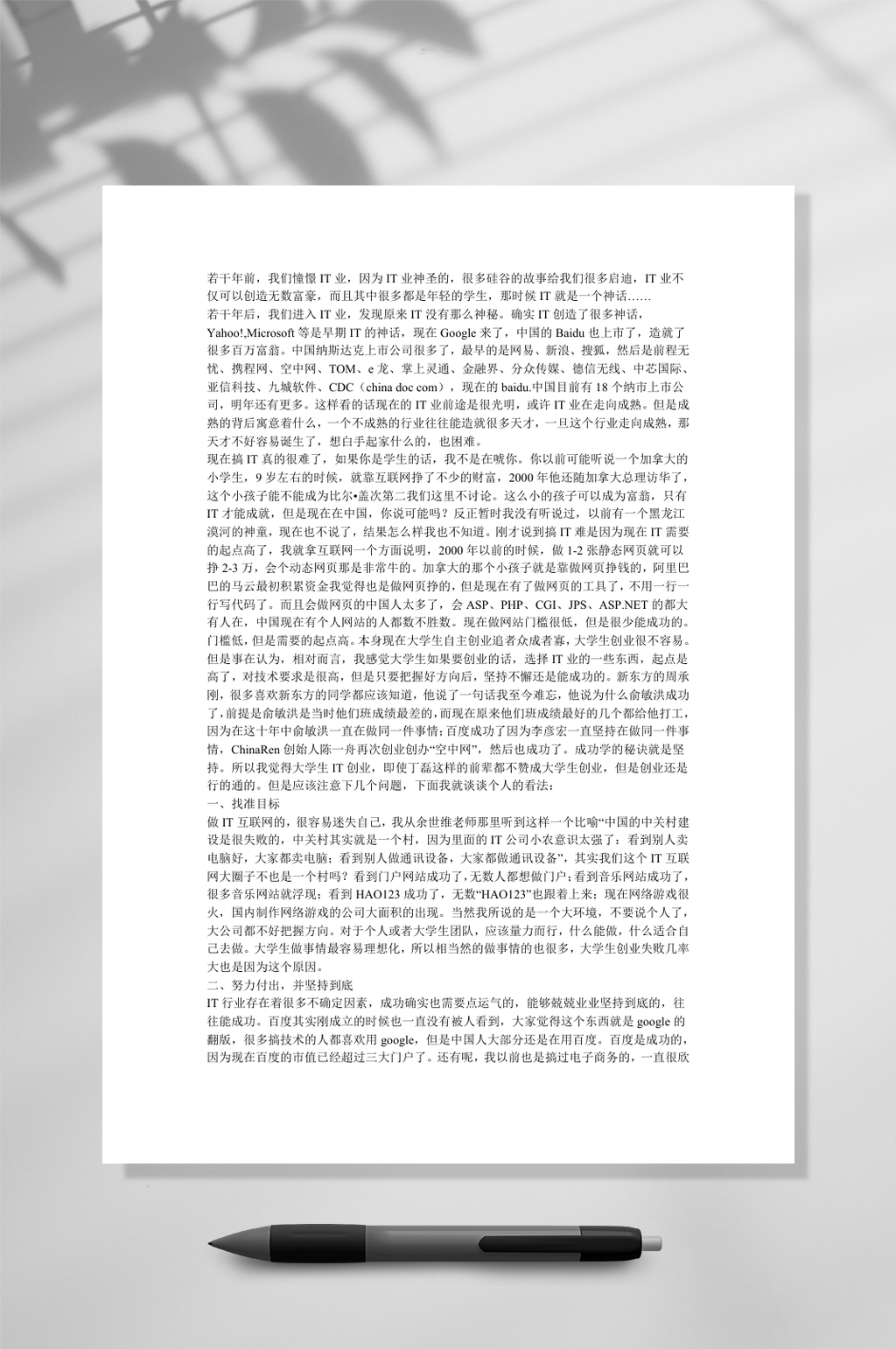 大学生IT创业计划书WORD素材
