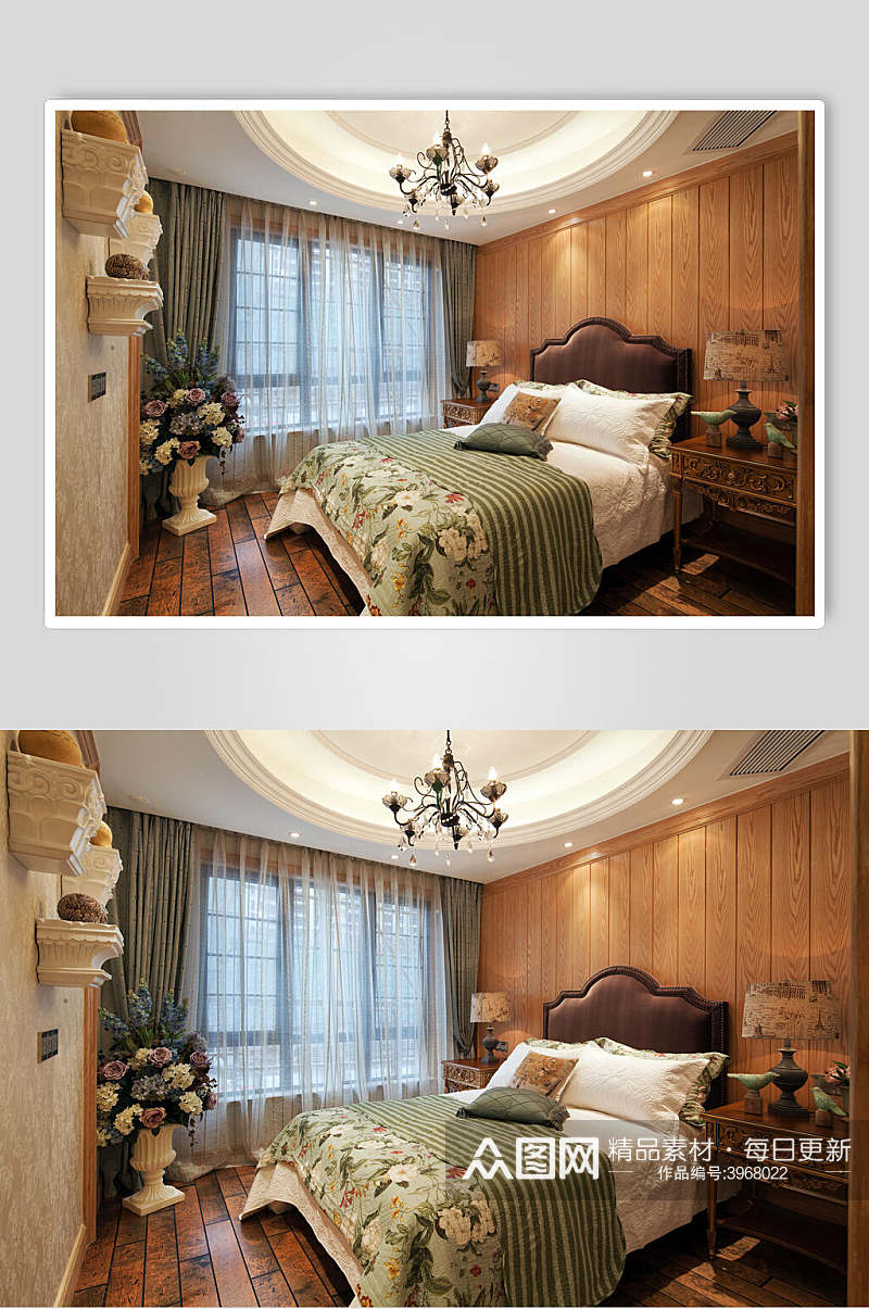 优雅清新床单盆栽卧室家装设计图片素材