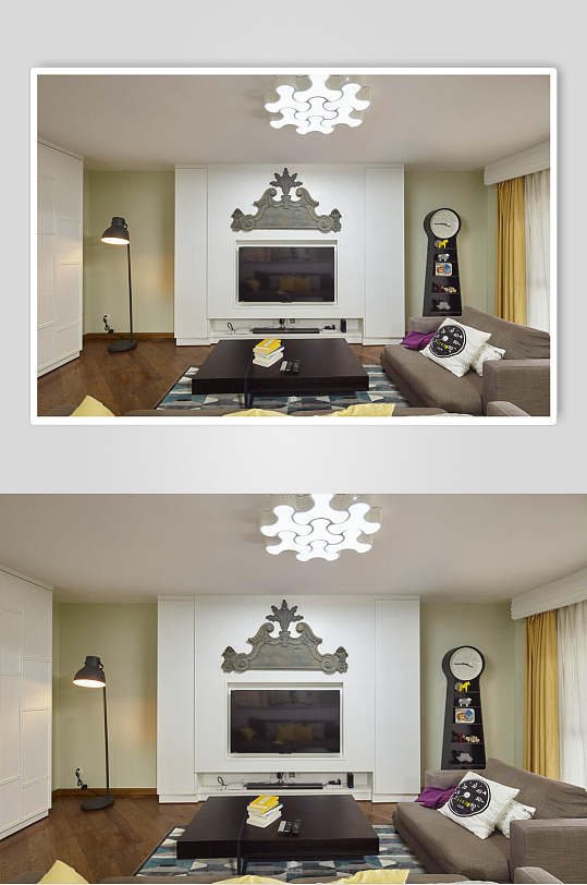 灰色沙发造型吊灯电视背景墙设计图片